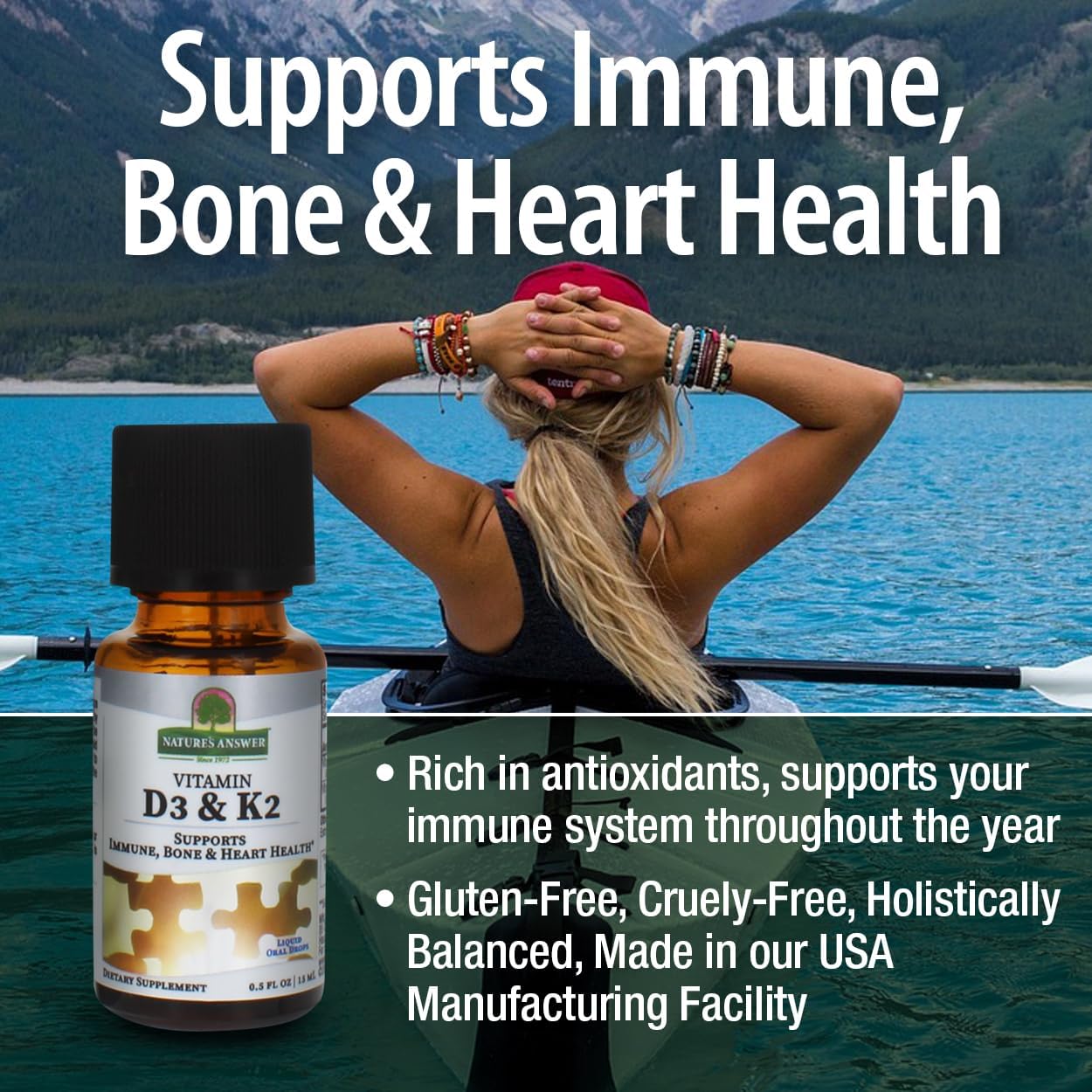 Vitamin D3 and K2 Liquid Drops for Immune, Bone, and Heart Health - 0.5 fl oz - 15 ml