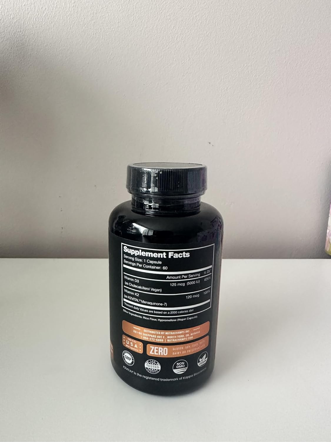 Vitamin D3 and K2 MK7 Complex Supplement for Heart and Bone Health - 5000 IU D3 and 100 mcg K2 MK-7 - 60 Capsules