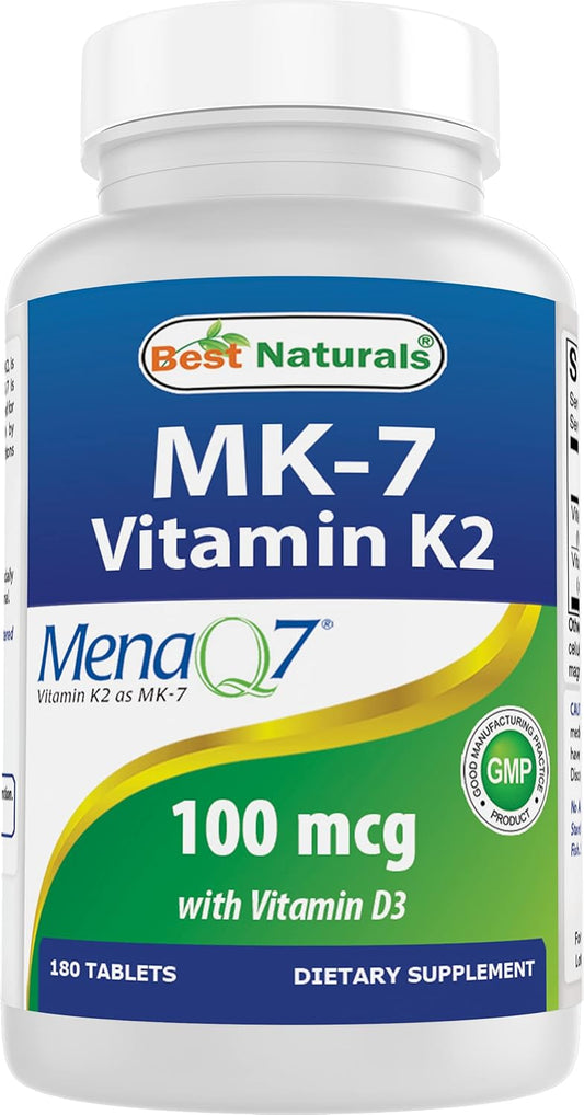 Vitamin D3 and K2 (MK7) Supplement for Bone and Heart Health - 180 Tablets, 5000 IU D3 & 100 mcg K2 MK7