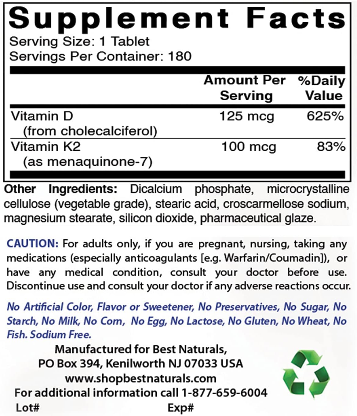 Vitamin D3 and K2 (MK7) Supplement for Bone and Heart Health - 180 Tablets, 5000 IU D3 & 100 mcg K2 MK7