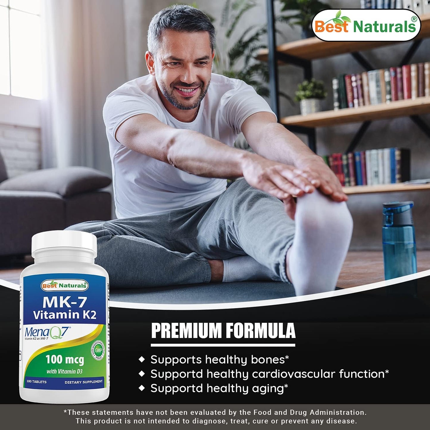 Vitamin D3 and K2 (MK7) Supplement for Bone and Heart Health - 180 Tablets, 5000 IU D3 & 100 mcg K2 MK7