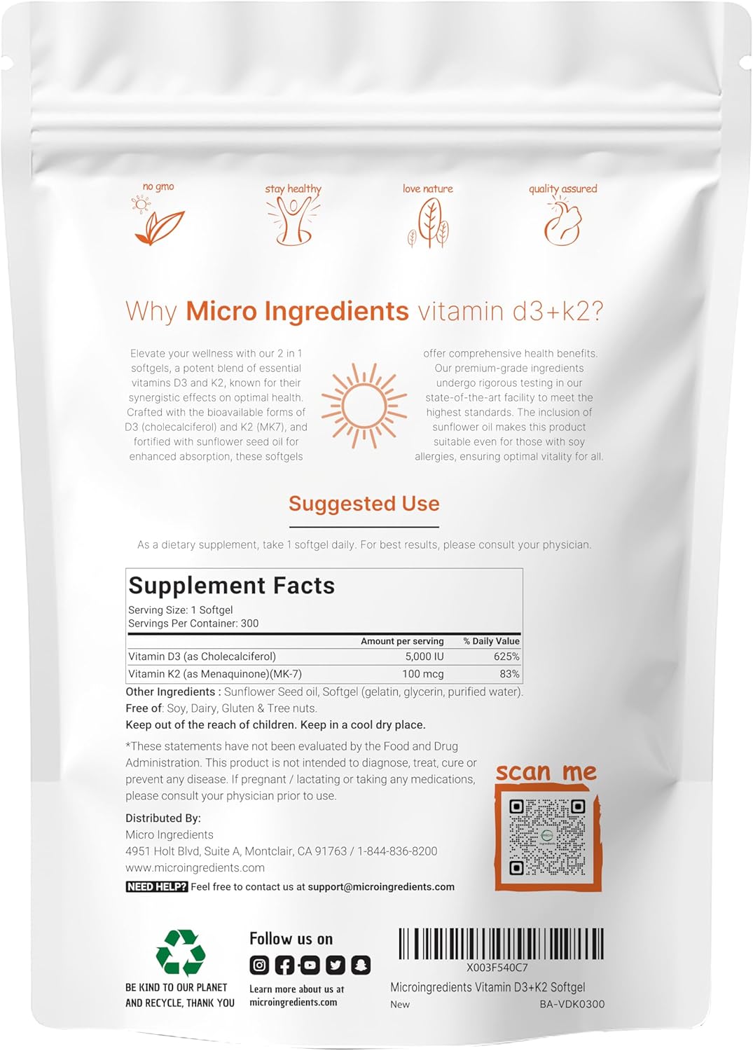 Vitamin D3 and K2 Softgels with Moringa Oleifera Capsules Bundle - 300 Count - Antioxidant Supplement Pack for Sunshine Vitamins