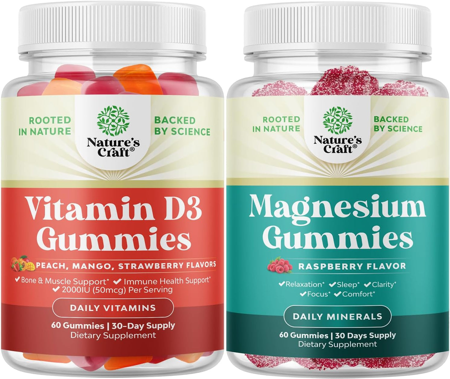 Vitamin D3 and Magnesium Gummies Bundle for Bone, Muscle, and Immune Support - Sleep Aid and Muscle Health for Adults