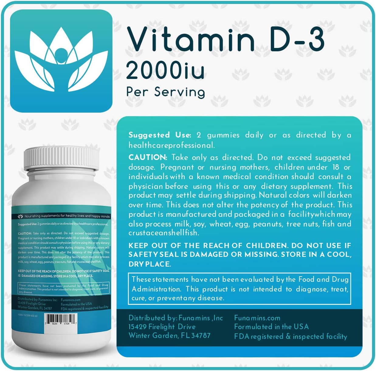 Vitamin D3 Gummies 2000iu, 60 Count for Immune & Bone Health, Peach, Mango, Strawberry Flavors, Kids & Adults