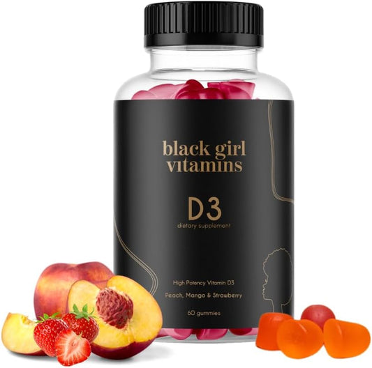 Vitamin D3 Gummies for Black Girls - Immune, Energy, and Bone Support, 2000IU per Serving, Gluten-Free, 60ct