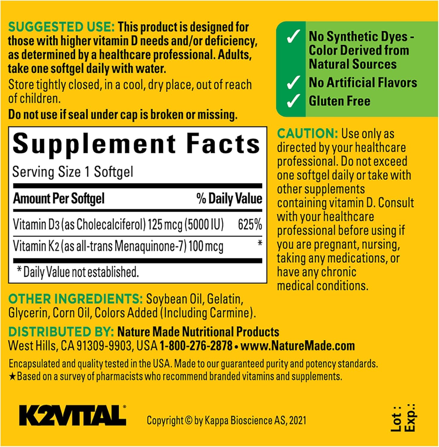 Vitamin D3 K2 5000 IU Softgels for Bone, Teeth, Muscle, Immune Health - 30 Day Supply