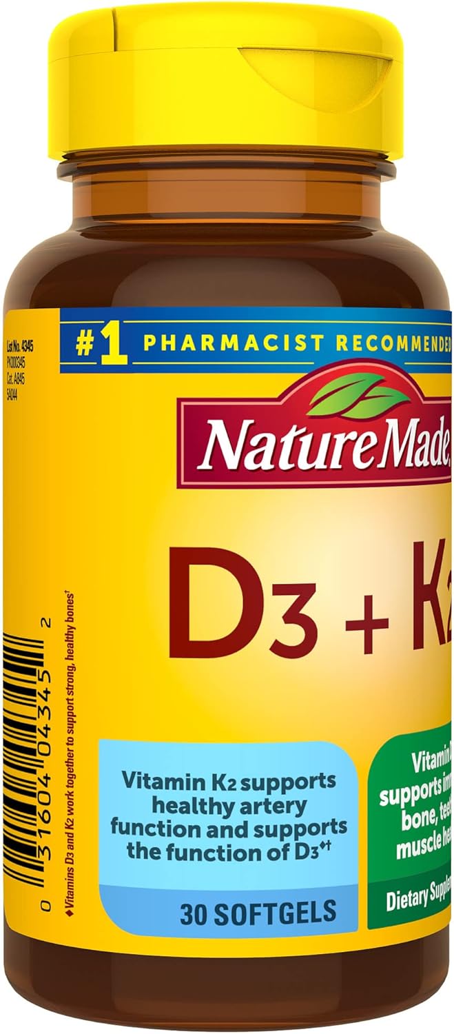 Vitamin D3 K2 5000 IU Softgels for Bone, Teeth, Muscle, Immune Health - 30 Day Supply