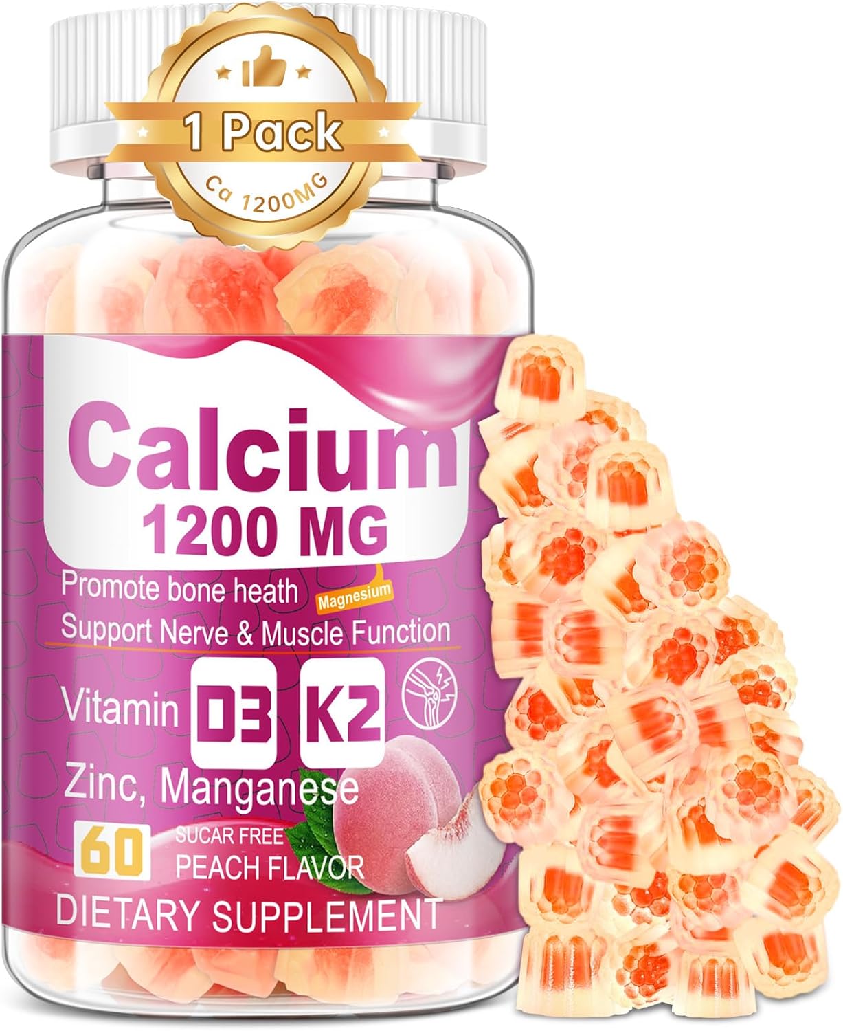 Vitamin D3 K2 Calcium Citrate Gummies with Zinc, Magnesium, Boron, and Copper for Bone and Immune Support - Sugar-Free Chewable Supplement