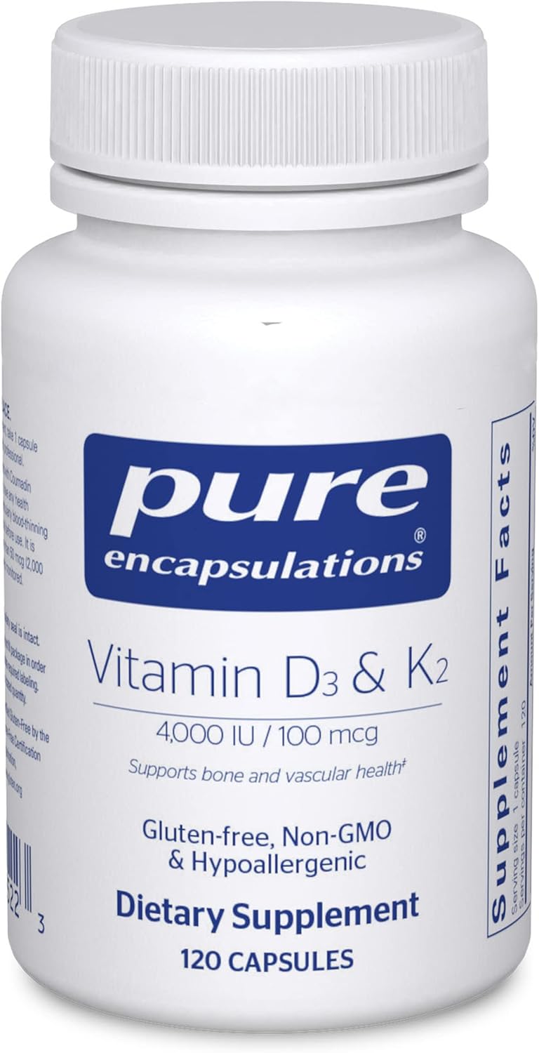 Vitamin D3 & K2 Capsules for Bone and Vascular Health - 120 Count