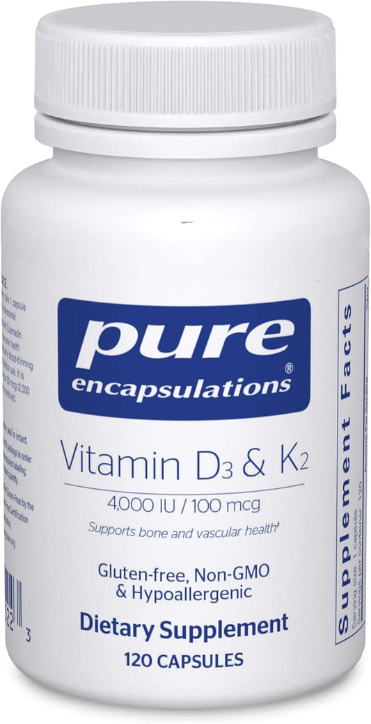 Vitamin D3 & K2 Capsules for Bone and Vascular Health - 120 Count