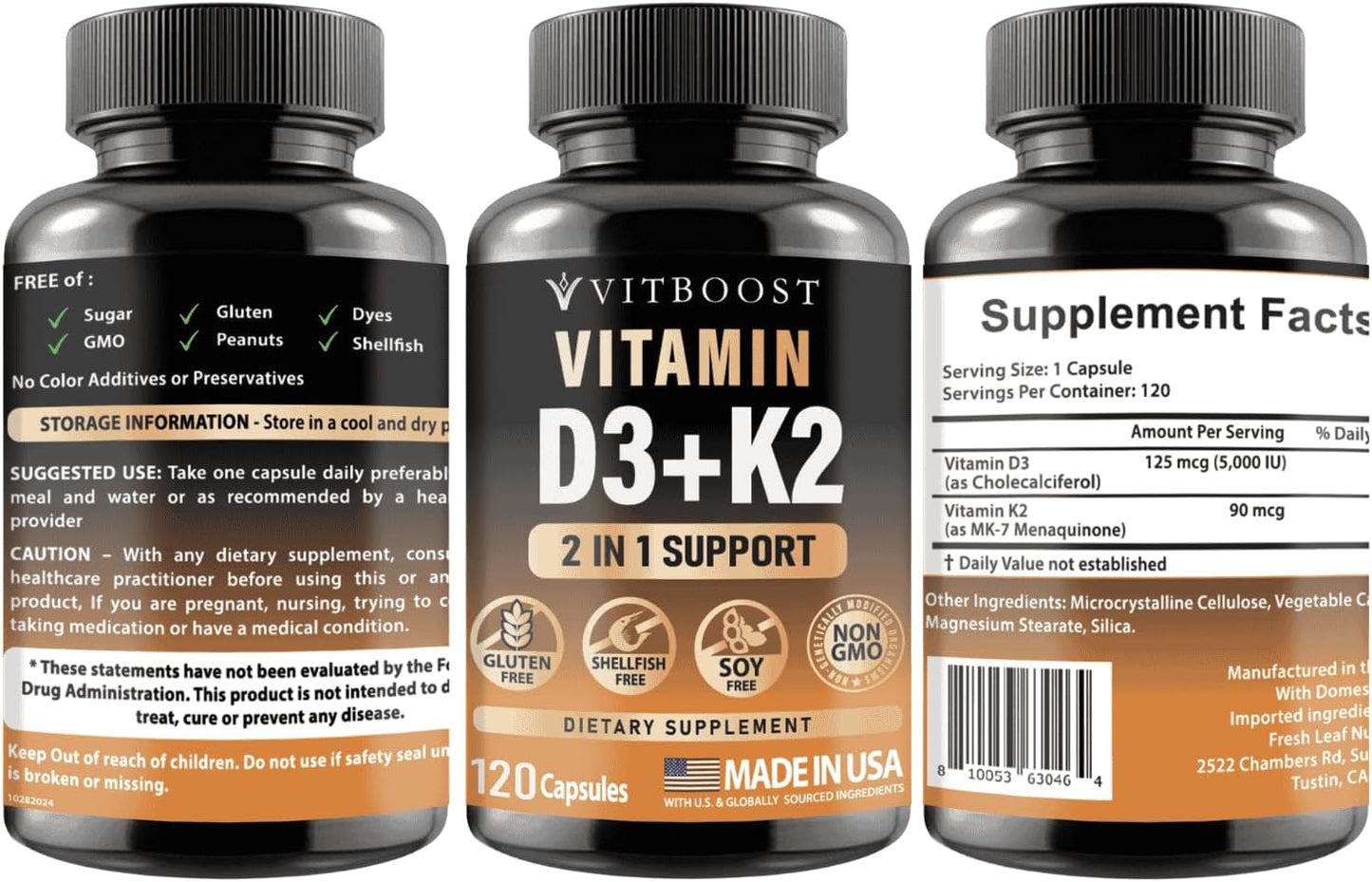 Vitamin D3 K2 Complex 5000 IU - Easy Swallow Capsules - Non-GMO & Gluten-Free - USA Made - 120 Count