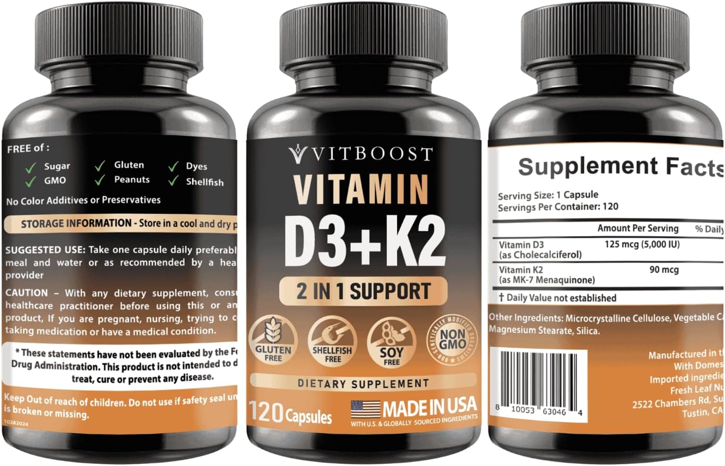 Vitamin D3 K2 Complex 5000 IU - Easy Swallow Capsules - Non-GMO & Gluten-Free - USA Made - 120 Count