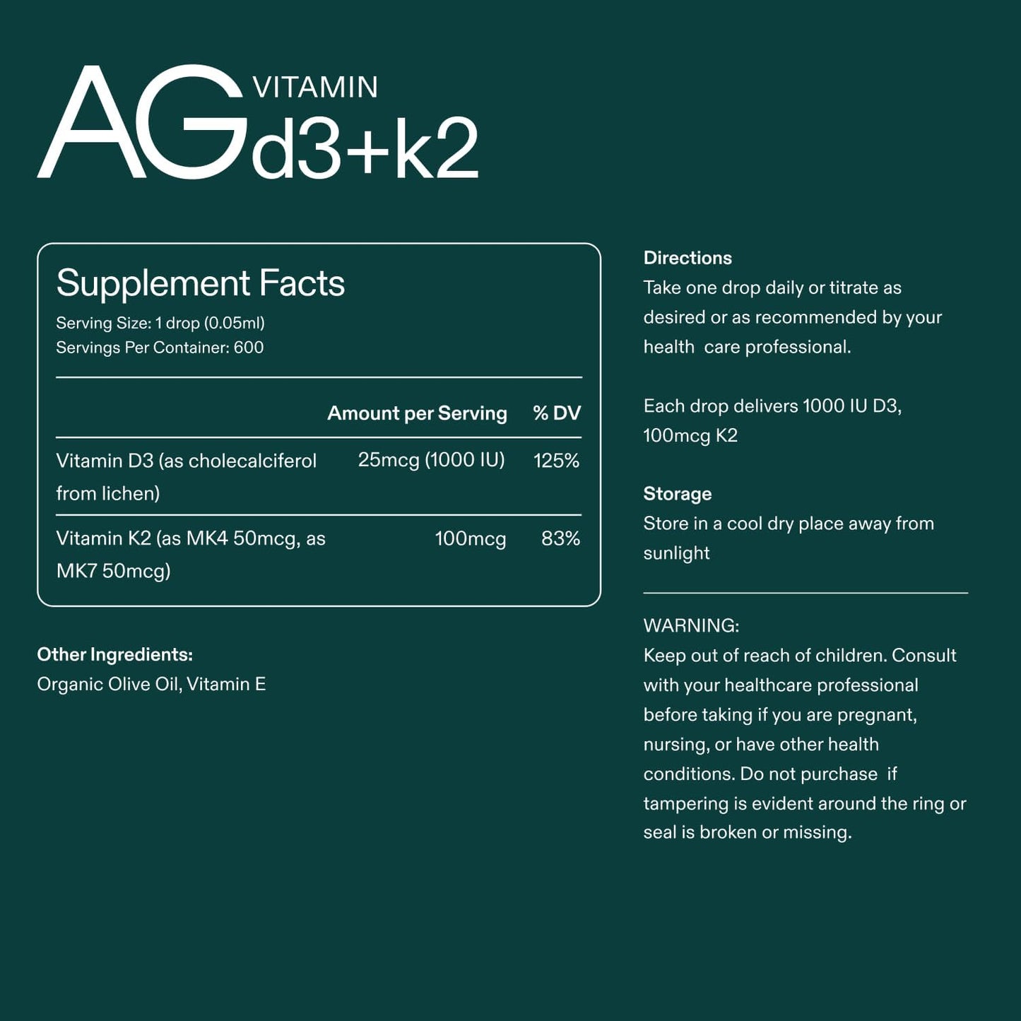 Vitamin D3 K2 Drops with 1000IU D3 & 1000mcg K2 for Bone Density & Calcium Absorption