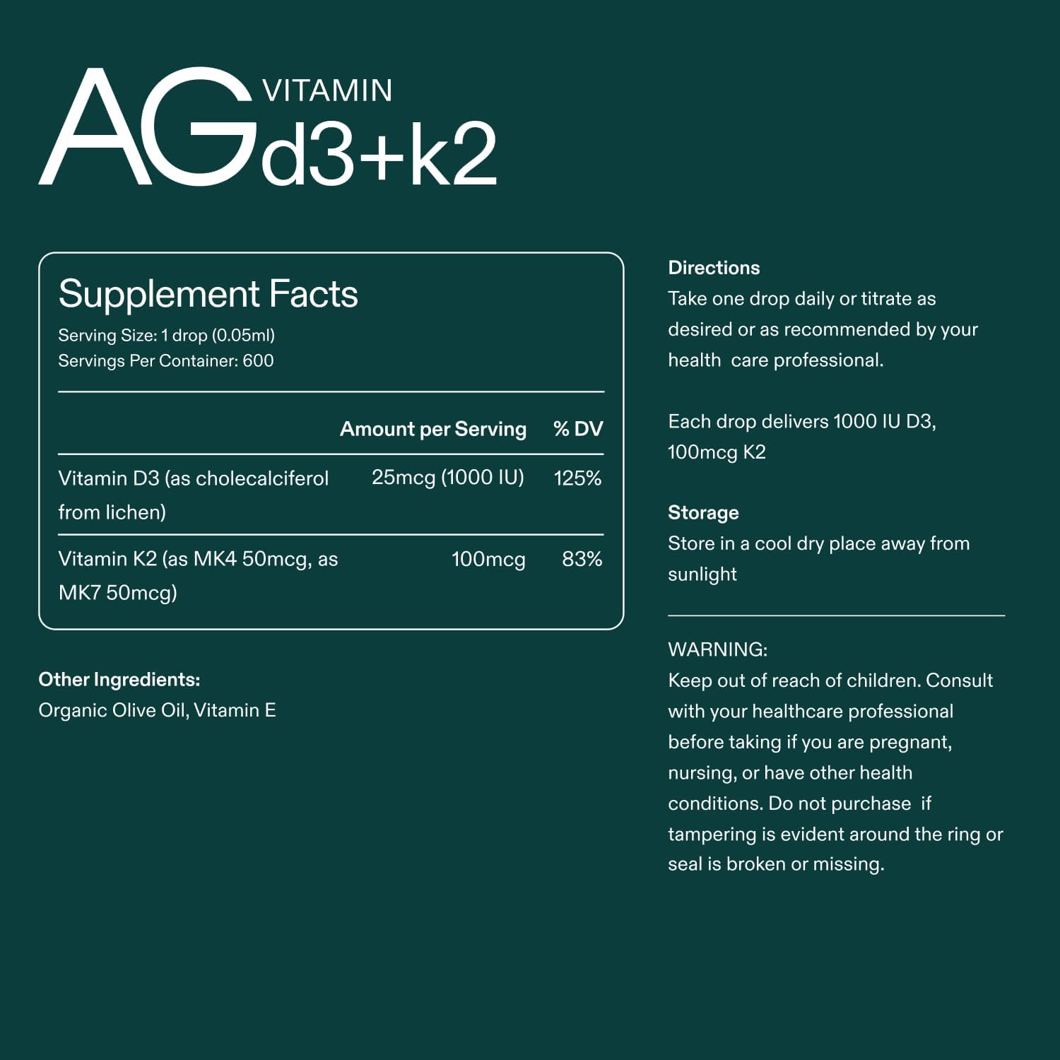 Vitamin D3 K2 Drops with 1000IU D3 & 1000mcg K2 for Bone Density & Calcium Absorption