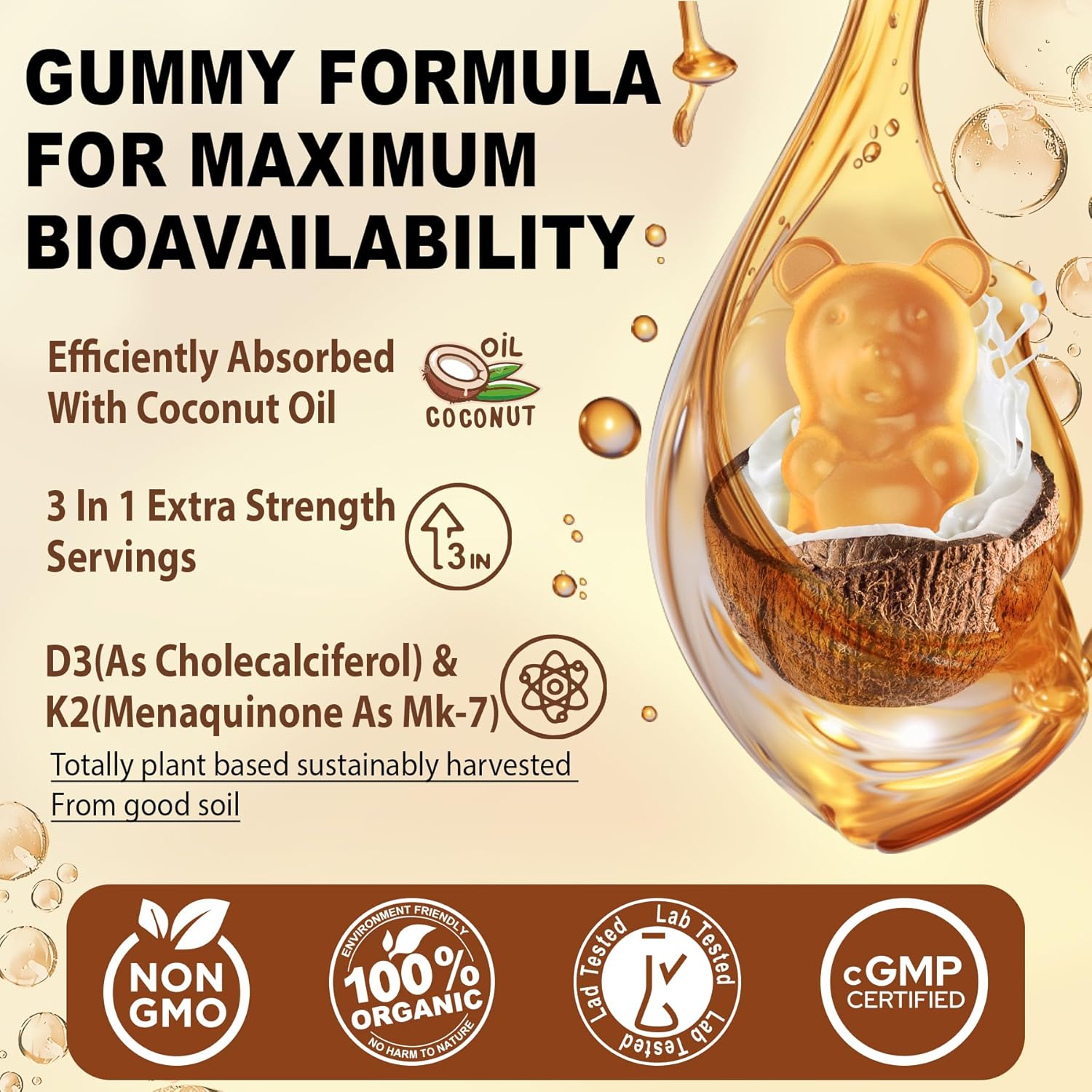Vitamin D3 K2 Gummies with Glutathione 180 Count - Immune Support and Antioxidant Boost - NEVISS