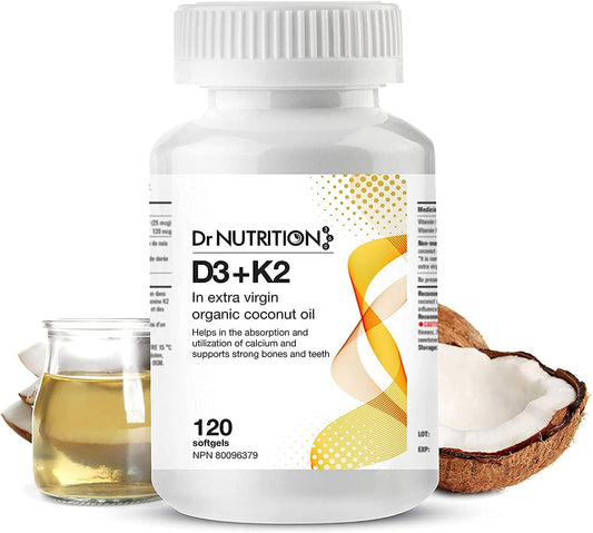 Vitamin D3 + K2 in Organic Coconut Oil Softgels for Bone, Heart Health - 120ct