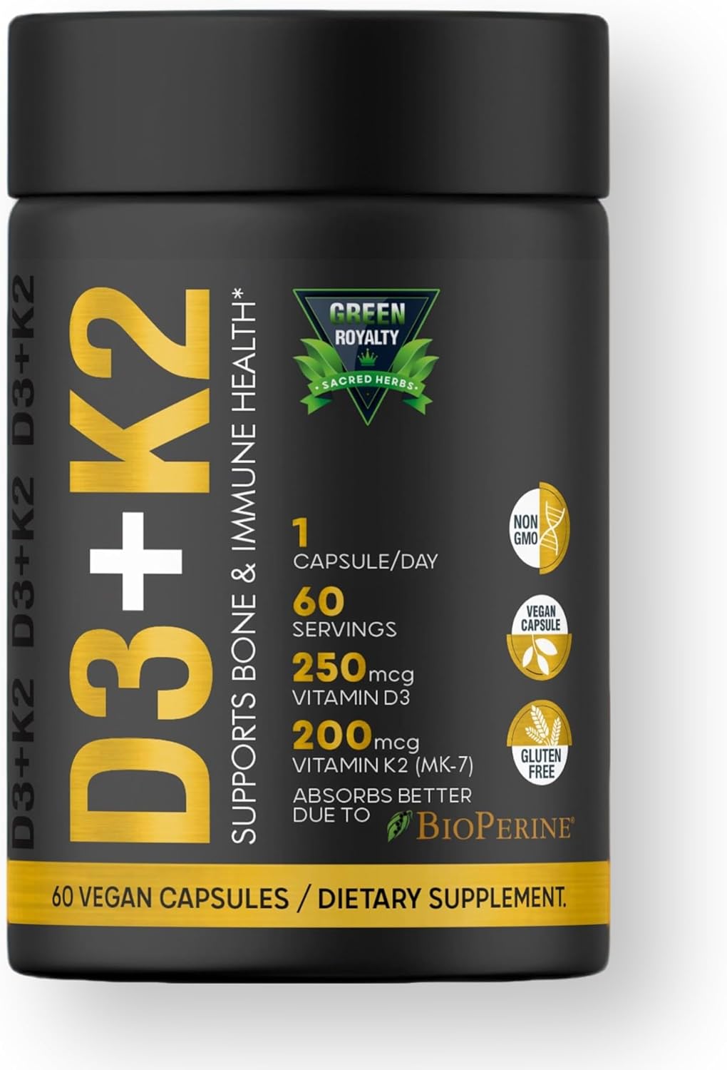 Vitamin D3 + K2 Soft-Gels with Coconut Oil | 2-in-1 Supplement for Immune, Heart, Joint, Teeth, Bone Health | 60 Capsules