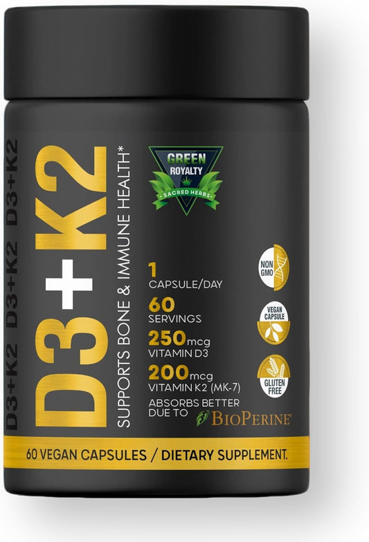 Vitamin D3 + K2 Soft-Gels with Coconut Oil | 2-in-1 Supplement for Immune, Heart, Joint, Teeth, Bone Health | 60 Capsules