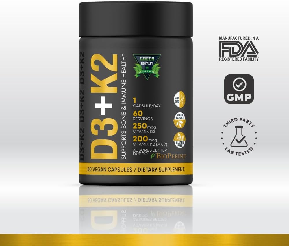 Vitamin D3 + K2 Soft-Gels with Coconut Oil | 2-in-1 Supplement for Immune, Heart, Joint, Teeth, Bone Health | 60 Capsules