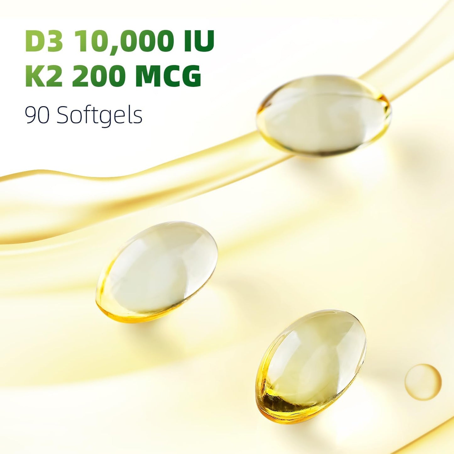 Vitamin D3 K2 Softgels with Coconut Oil - 10000 IU D3 and 200 mcg K2 (MK-7) - Easy to Swallow 2 in 1 Supplement for Calcium Absorption, Immune, and Heart Health - 90 Count