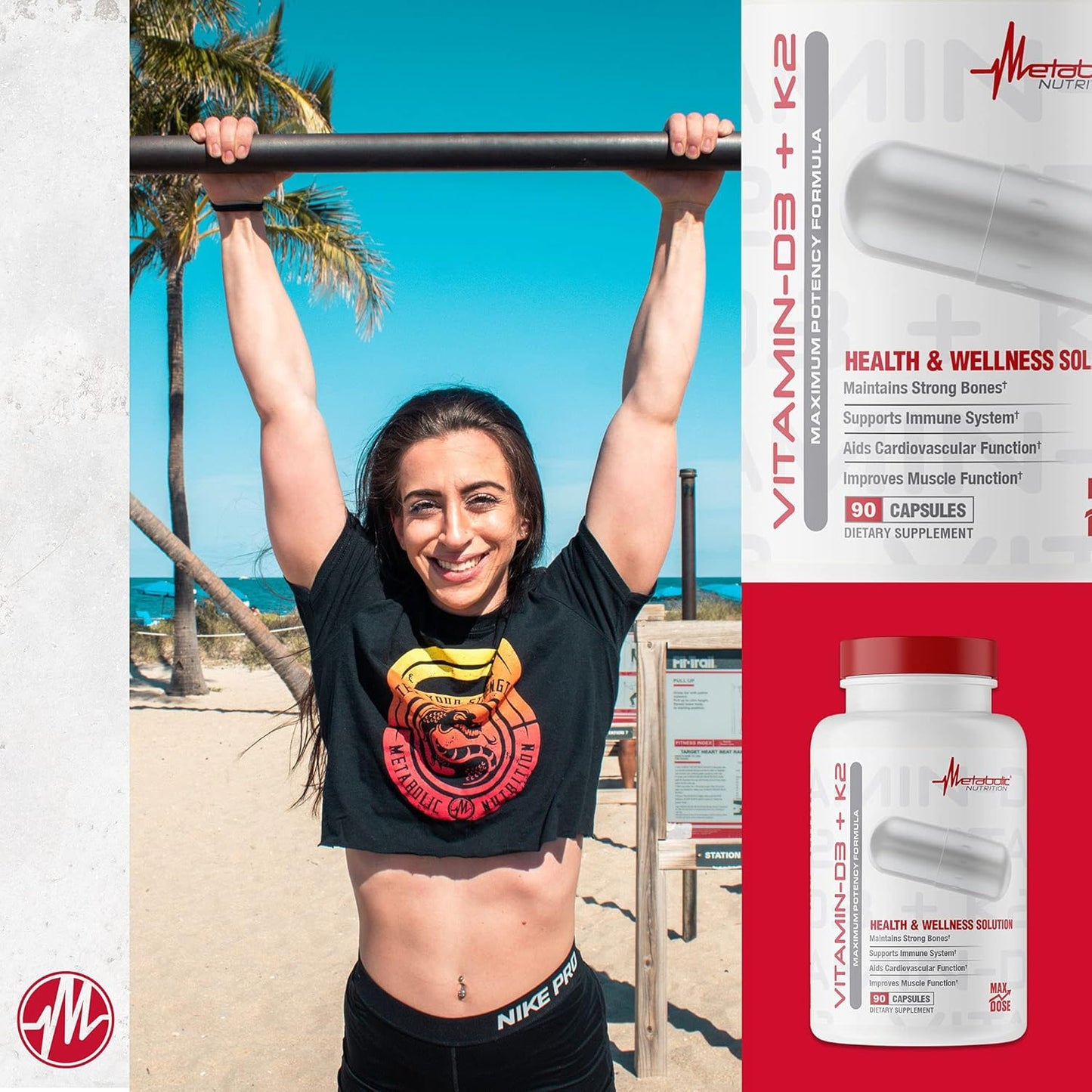 Vitamin D3 + K2 Supplement for Bone, Heart Health & Immune Support - 90 Veggie Capsules, 7000IU Dose