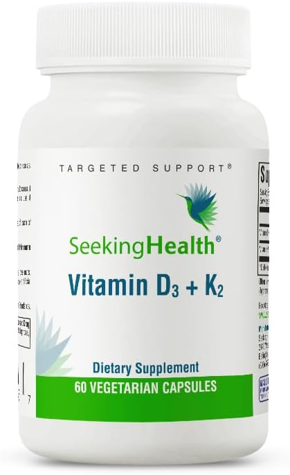 Vitamin D3 + K2 Supplement for Bone, Immune, and Circulatory Health - 5000 IU D3, 100 mcg K2 - 60 Vegetarian Capsules