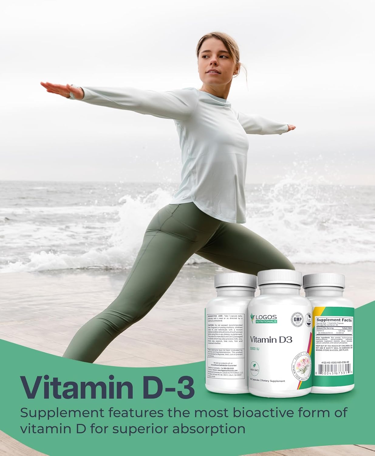 Vitamin D3 Supplement - 5000 IU Capsules for Bone, Teeth, Muscle, Heart, and Immune Health - Dairy and Soy-Free Formula