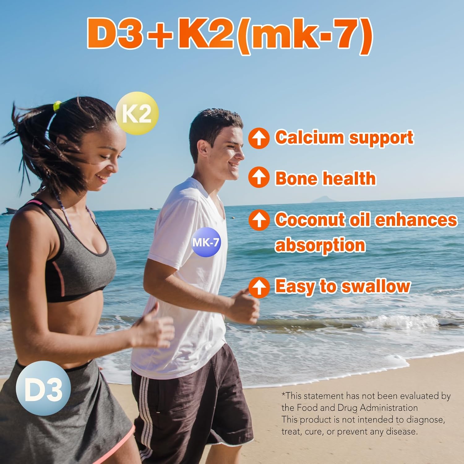 Vitamin D3 with K2 10000 IU Softgels - 300 Virgin Coconut Oil Capsules - Supports Bone Health, Calcium Absorption - Easy to Swallow - 2 in 1 Supplement with MK7 - Packaging May Vary
