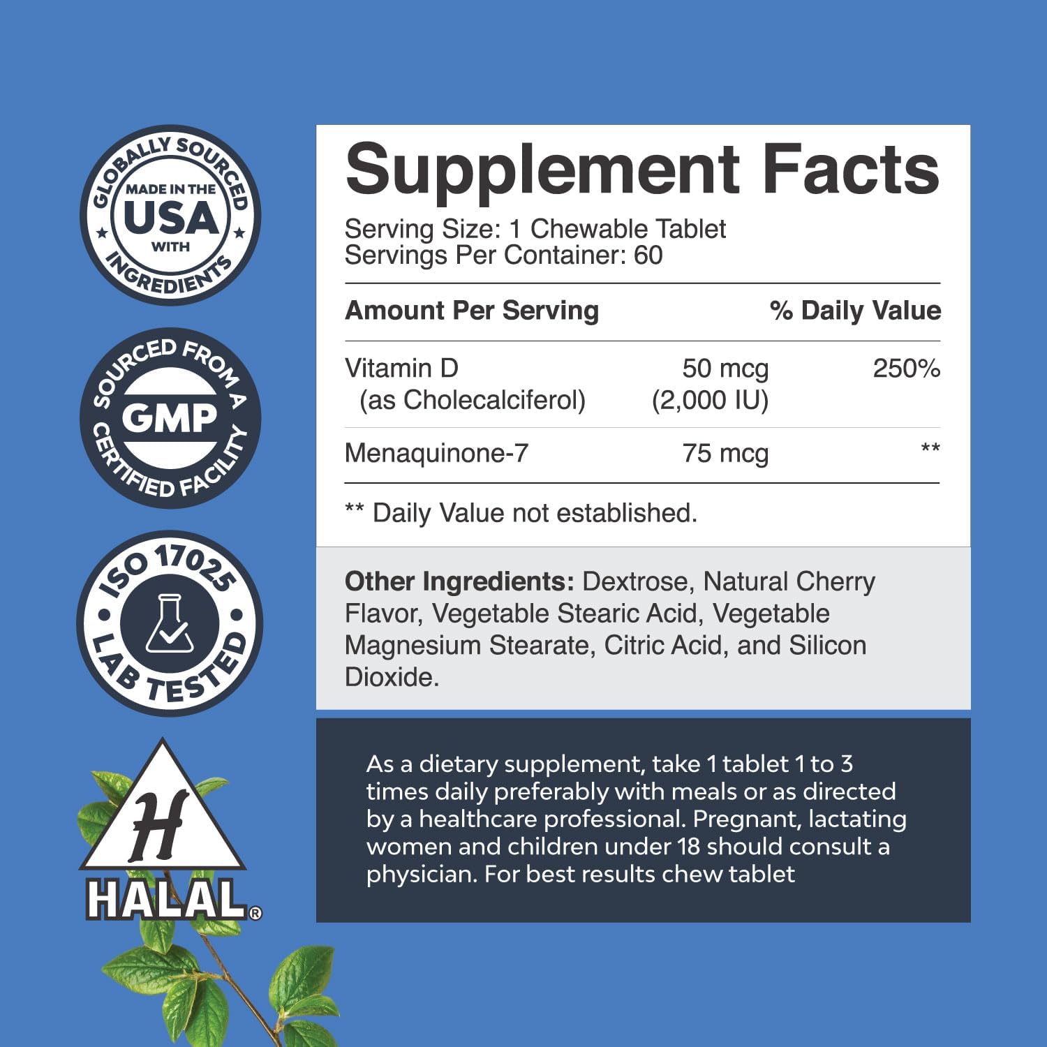 Vitamin D3 with K2 MK7 Supplement for Immune Support, Bone Strength, and Heart Health - 2000 IU Tablets for Joint Support and Mood Boost - VIT Immune System Builder