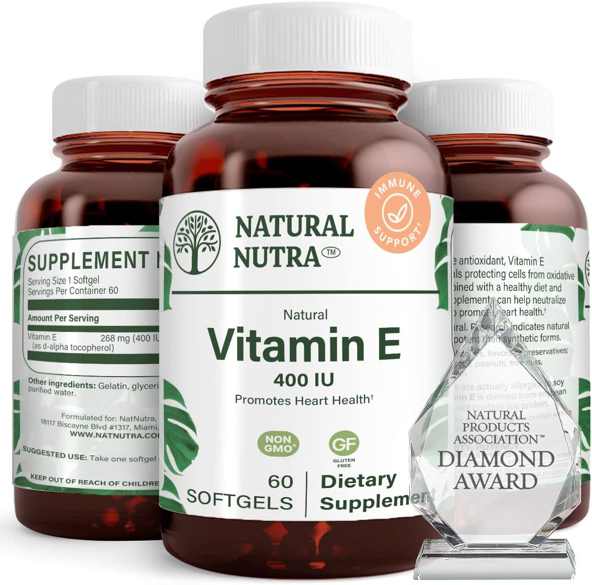 Vitamin E 400 IU Supplement for Skin, Hair, Nails, Heart Health - 60 Softgels by Natural Nutra