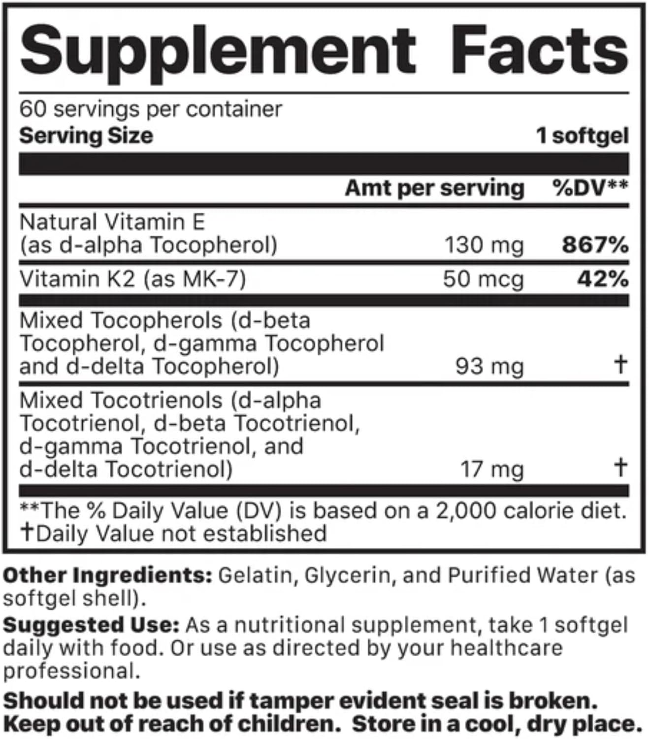 Vitamin K2 + E Complex Softgels for Bone Health - 60 Count