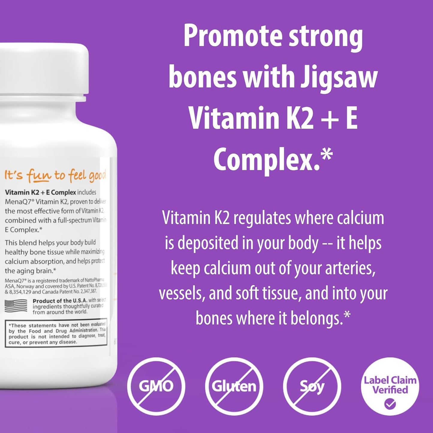 Vitamin K2 + E Complex Softgels for Bone Health - 60 Count