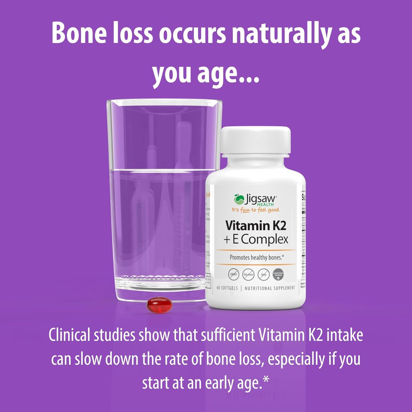 Vitamin K2 + E Complex Softgels for Bone Health - 60 Count