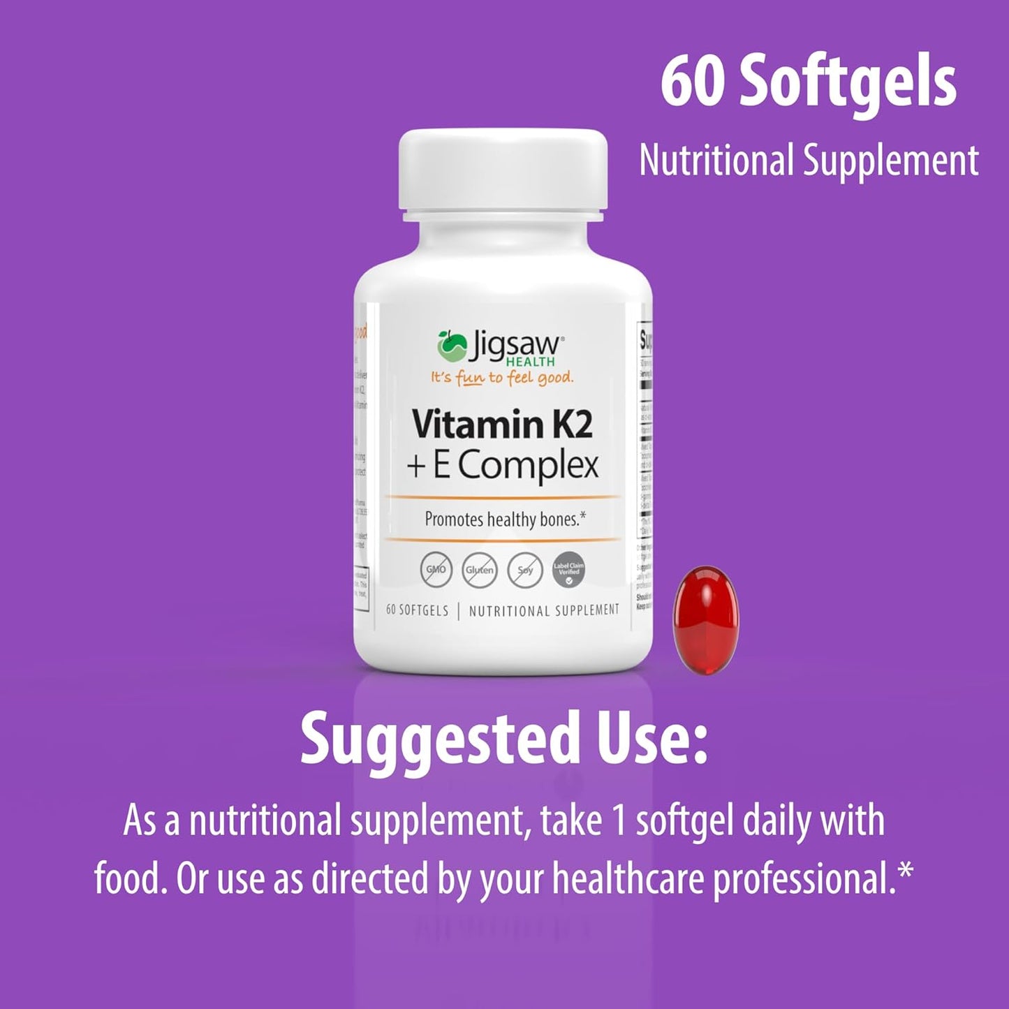 Vitamin K2 + E Complex Softgels for Bone Health - 60 Count