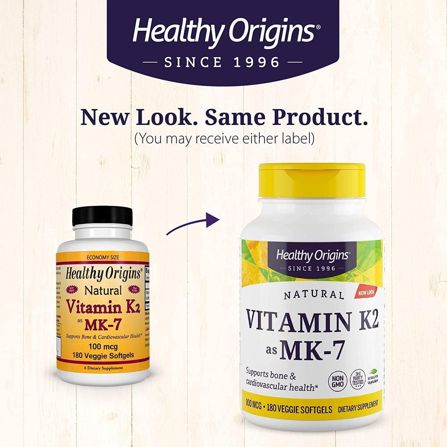 Vitamin K2 MK-7 100mcg - Heart & Bone Health Support - Gluten-Free - 180 Veggie Softgels