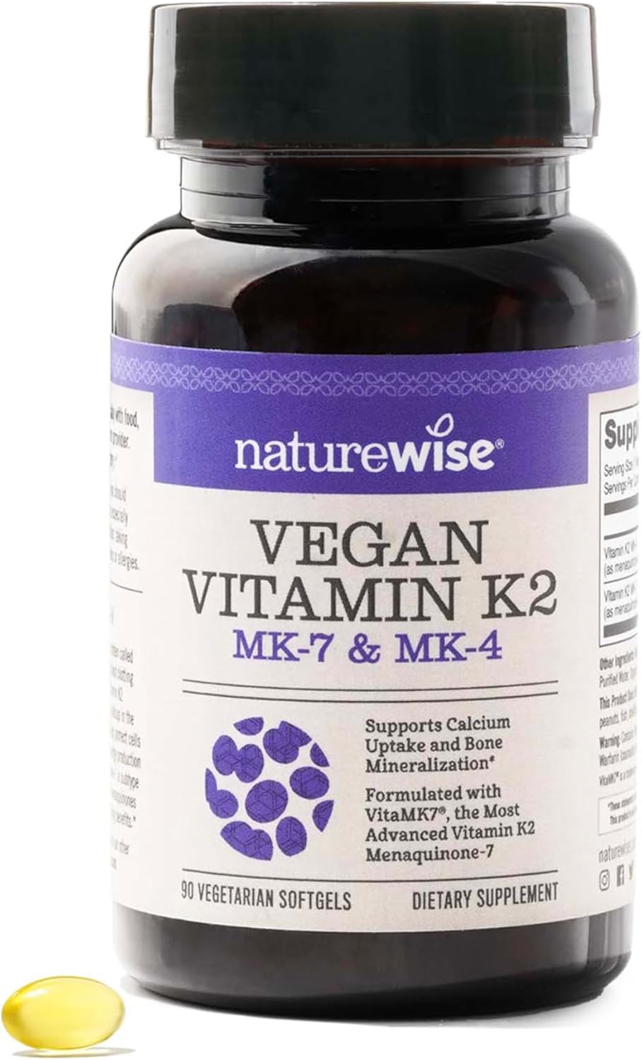 Vitamin K2 MK-7 100mcg and MK-4 500mcg Supplement for Bone and Heart Health - Enhanced Bioavailability - Vegan, Gluten Free - 90 Softgels