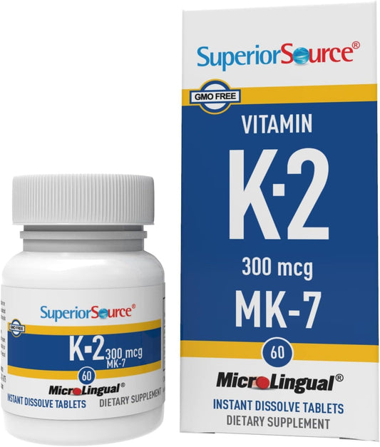 Vitamin K2 MK-7 300 mcg Quick Dissolve Tablets 60 ct Bone & Artery Health Immune Cardio Support Non-GMO
