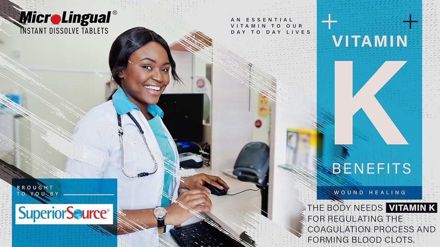 Vitamin K2 MK-7 300 mcg Quick Dissolve Tablets 60 ct Bone & Artery Health Immune Cardio Support Non-GMO