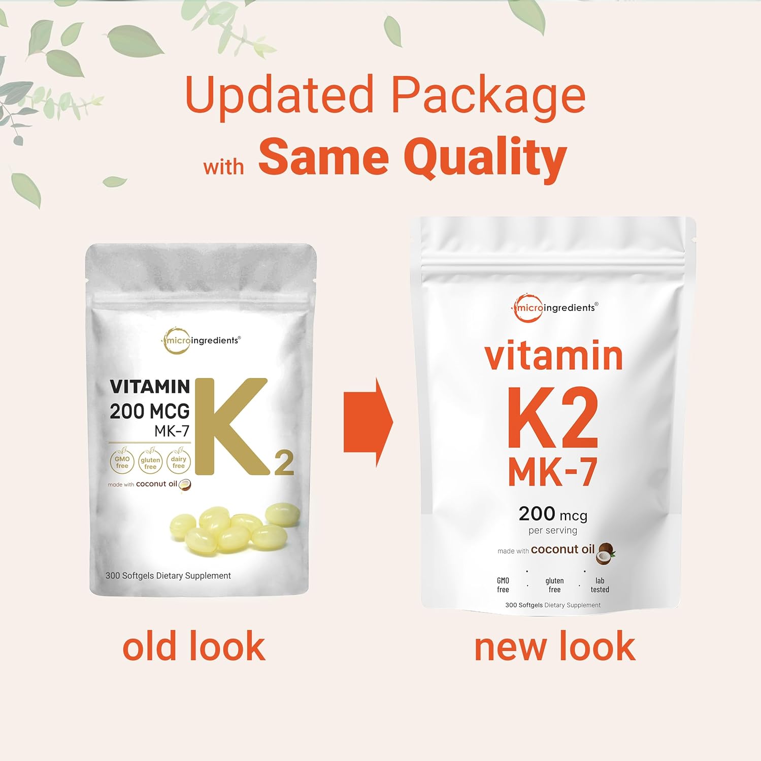 Vitamin K2 MK-7 Supplement with Coconut Oil Softgels for Immune, Joint, & Heart Support - 200 mcg Per Serving, Easily Absorbed Formula
