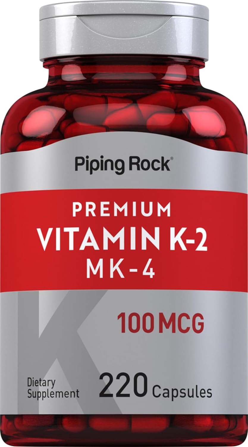 Vitamin K2 MK4 Supplement 100mcg - 220 Capsules - Non GMO & Gluten Free - Piping Rock