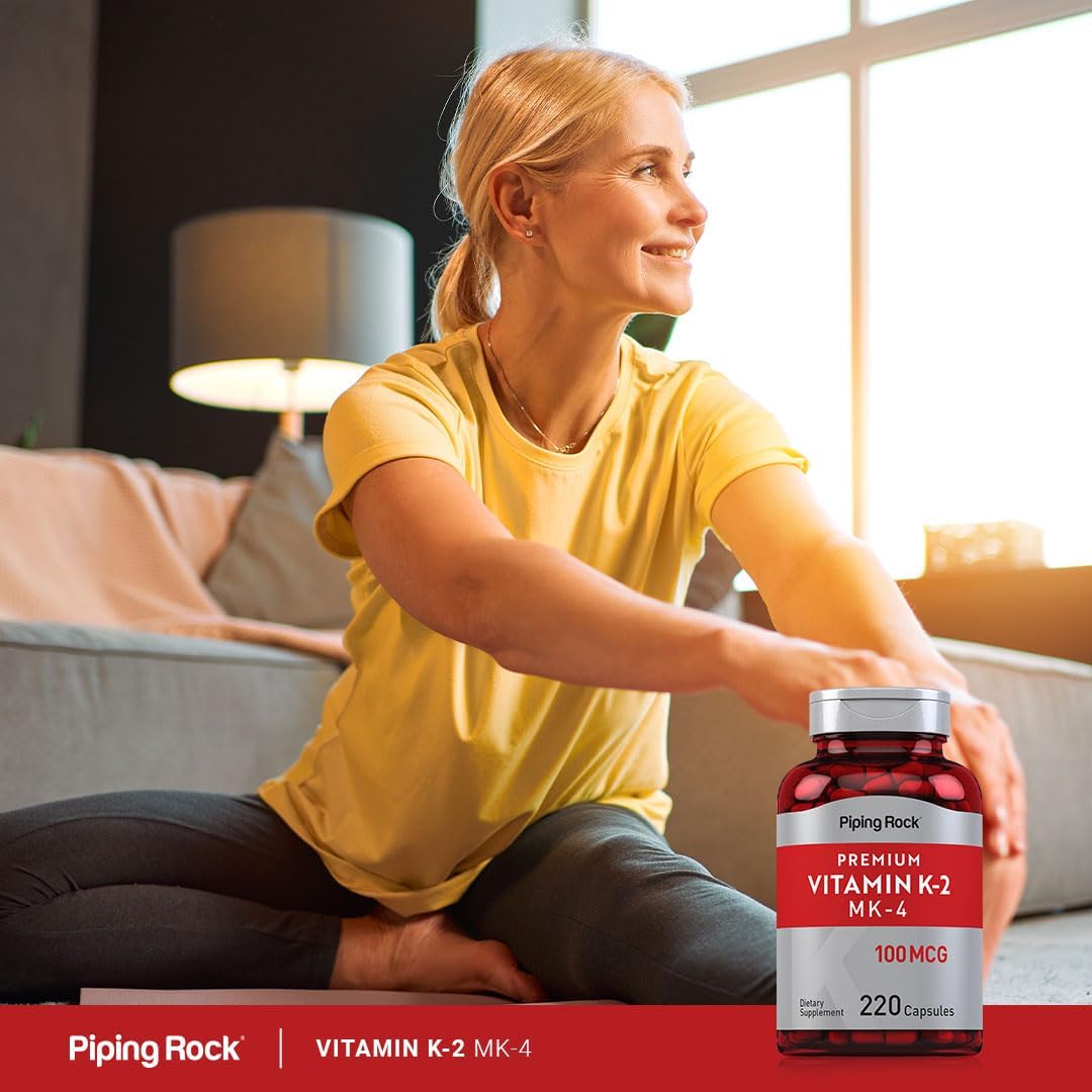 Vitamin K2 MK4 Supplement 100mcg - 220 Capsules - Non GMO & Gluten Free - Piping Rock