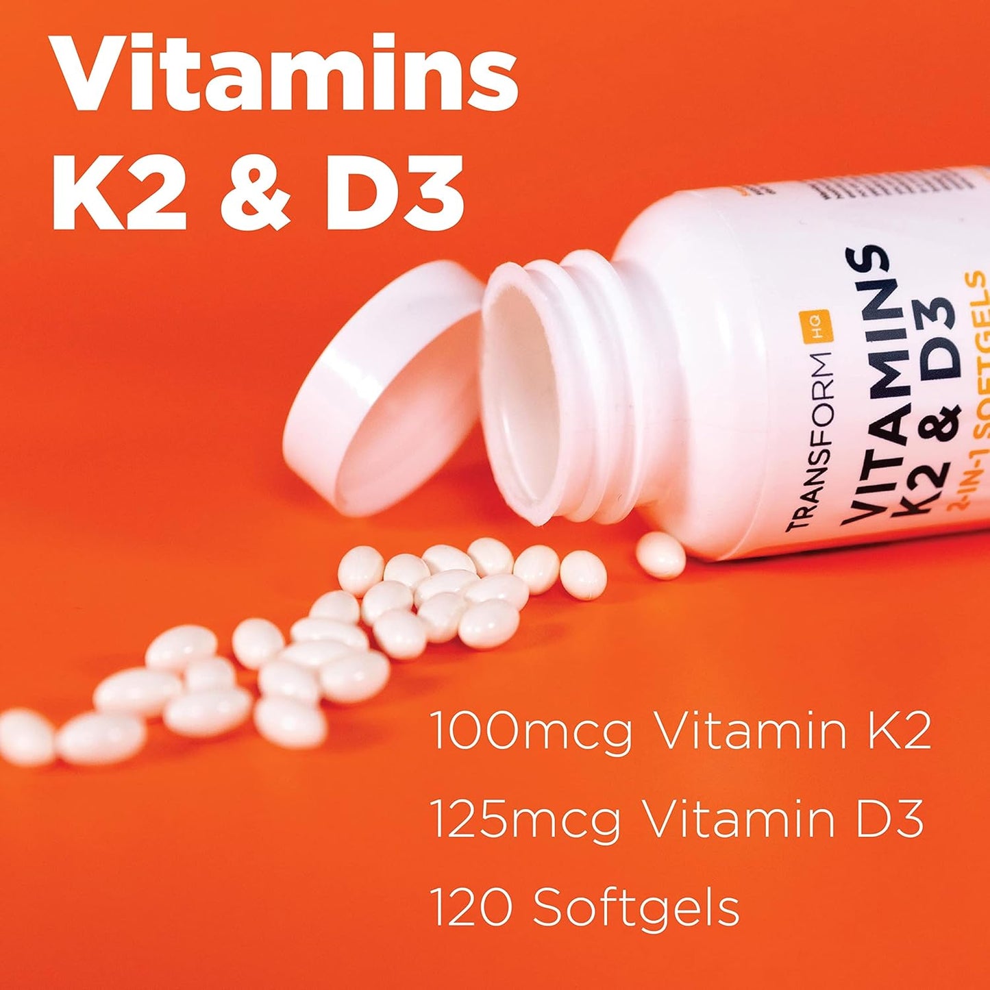 Vitamin K2 (MK7) 100mcg + Vitamin D3 5000 IU Softgels - Gluten Free & Non-GMO - 120 Count