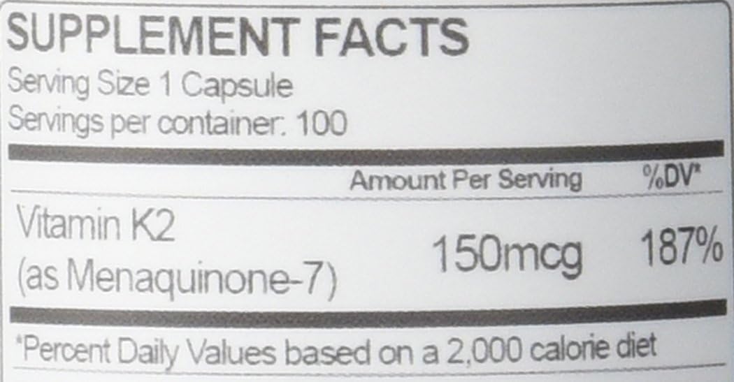 Vitamin K2 MK7 150mcg Supplement for Optimal Health | Supports Vitamin D | Soy Free | High Purity | 100 Capsules