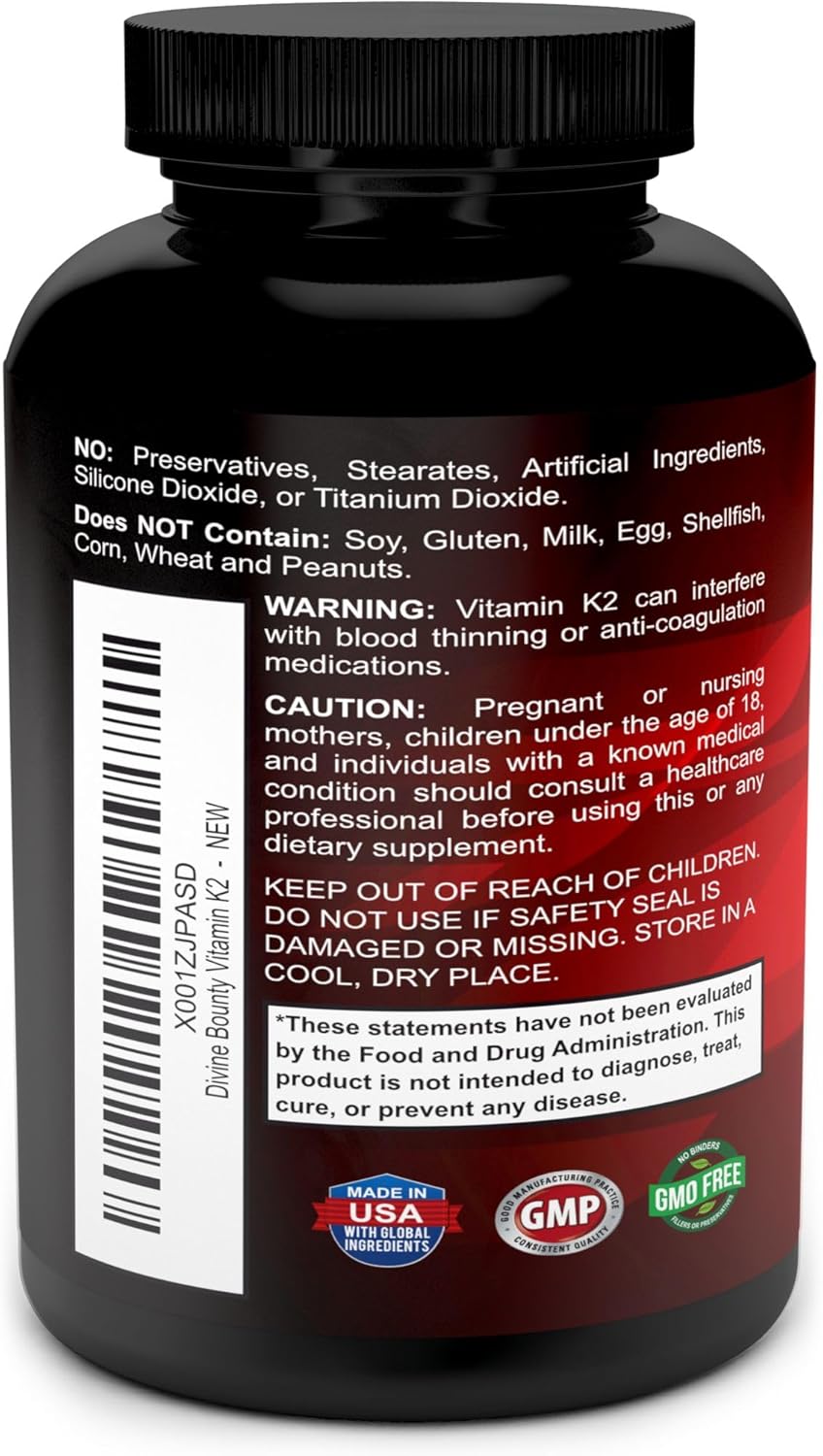 Vitamin K2 (MK7 & MK4) with D3 Supplement - 100mcg MK-7, 500mcg MK-4, 5000 IU D3 - Bone & Heart Support - 90 Non-GMO Capsules