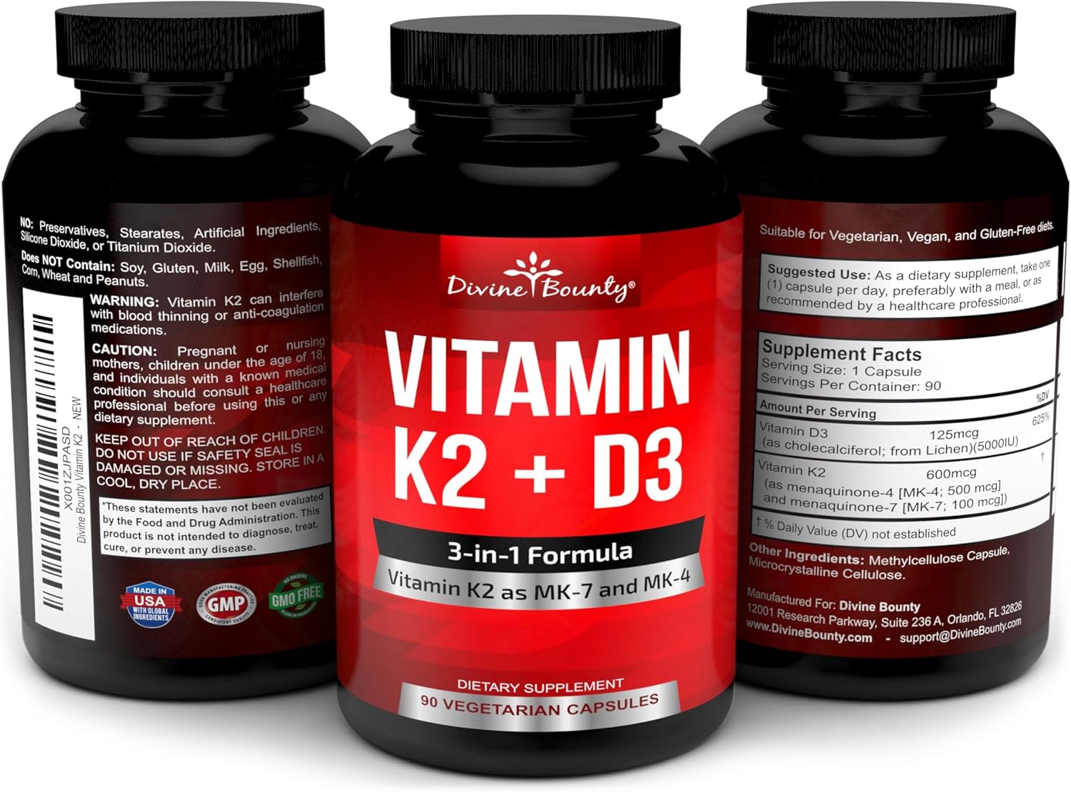 Vitamin K2 (MK7 & MK4) with D3 Supplement - 100mcg MK-7, 500mcg MK-4, 5000 IU D3 - Bone & Heart Support - 90 Non-GMO Capsules