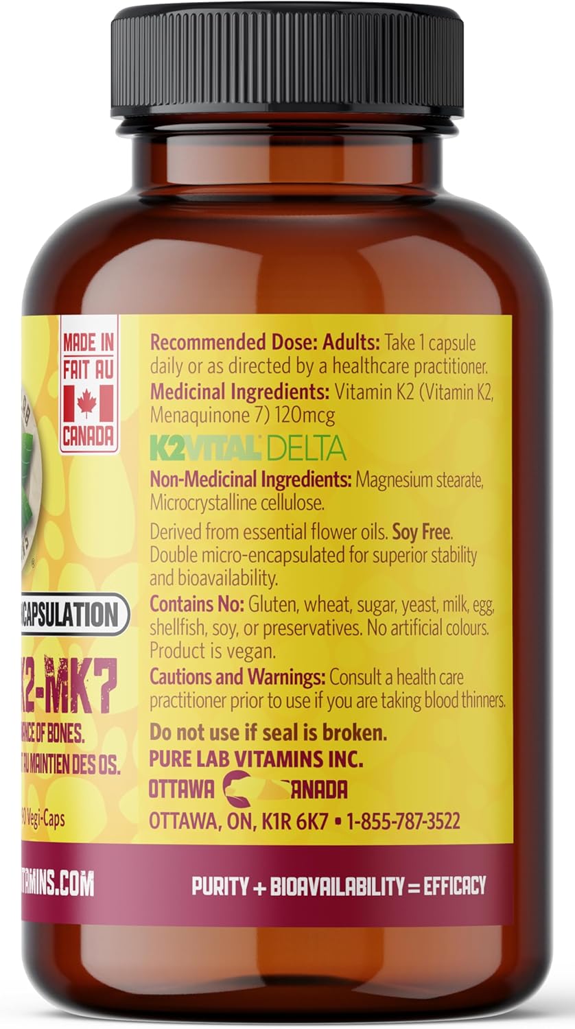Vitamin K2 MK7 Supplement for Bone, Heart, Teeth, and Immune System Support - 90 Veg Capsules