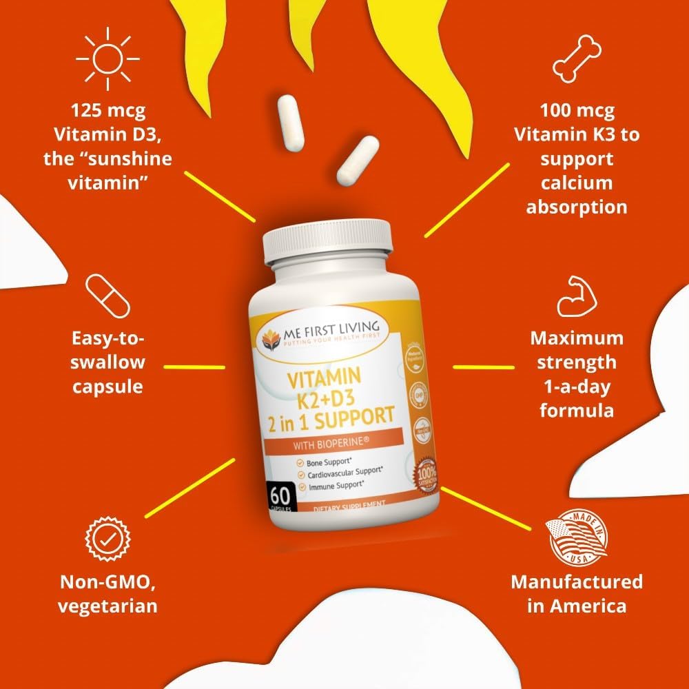 Vitamin K2 (MK7) with D3 Supplement for Bone and Heart Health - Non-GMO Formula with Easy-to-Swallow Capsules