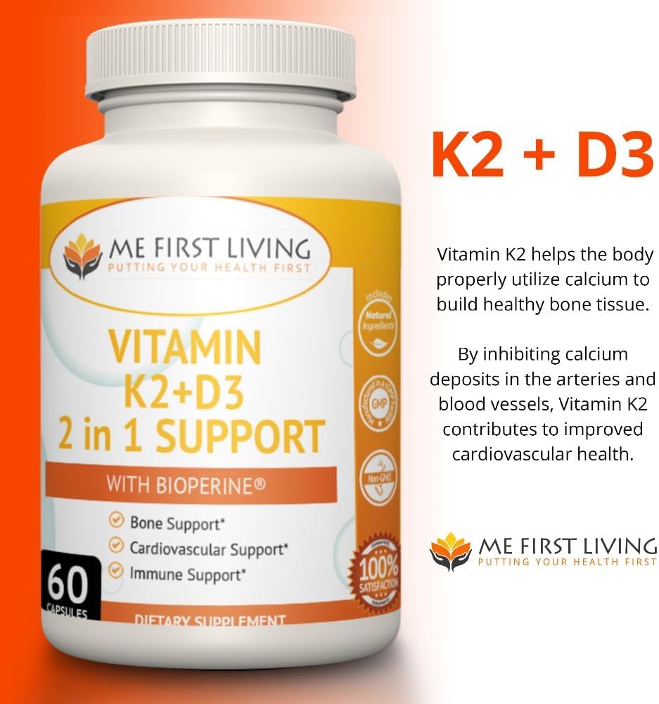 Vitamin K2 (MK7) with D3 Supplement for Bone and Heart Health - Non-GMO Formula with Easy-to-Swallow Capsules