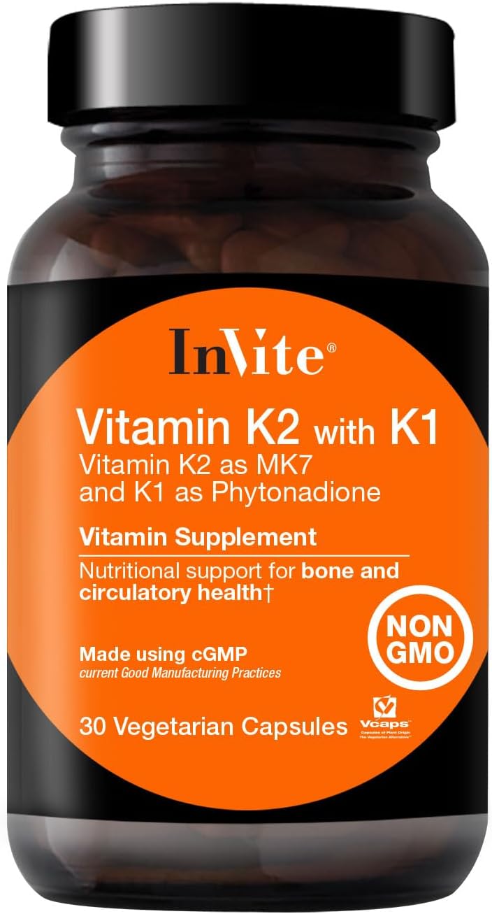 Vitamin K2 with K1 for Bone and Circulatory Health - 30 Vegetarian Capsules (2-Pack)