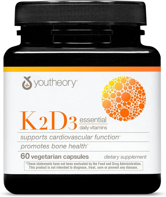 Vitamin K2D3 Supplement for Bone and Heart Health - 60 Vegetarian Capsules - Dairy, Soy, and Gluten Free